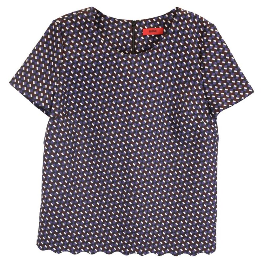 Hugo by Hugo Boss Short Sleeve Scalloped Top in Multicolor Cotton